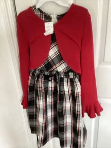 Bonnie Jean Girls Plaid Dress & Red Cardigan Outfit - 16 - Picture 1 of 4