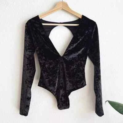 Victoria's Secret Plunge Neck Crushed Velvet Bodysuit XS/S Witchy Goth Sexy Punk - Image 1 of 4