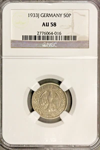 Germany 1933 S 50 Pfennig NGC AU 58 Scarce Date - Picture 1 of 2