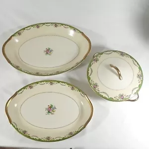 Vintage Warwick Green Floral Bouquet Porcelain 4 Piece Serveware Made In USA - Picture 1 of 12