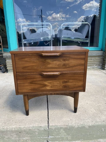 Vintage Mid Century Walnut Two Drawer Nightstand American Made Cover
