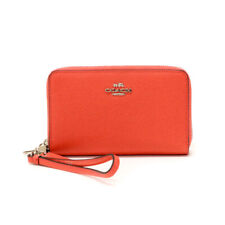 Coach Double Zip Phone Wallet Leather 63112 Bifold Round Zipper Orange Used Mav1