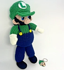 Super Mario Bros. (Luigi) 12" Handmade Crochet Plush + Keychain. Must see - Picture 1 of 12