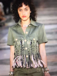 CHANEL 17C NEW Cuba Green PINK FRINGED JACKET WOODED CC BUTTONS FR34-36 $7.9 K - Picture 1 of 20