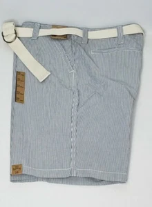 Roebuck & Co lässige gestreifte Herrenshorts mit Gürtel 38 W x 12 Schrittlänge vorne flach neu - Bild 1 von 12