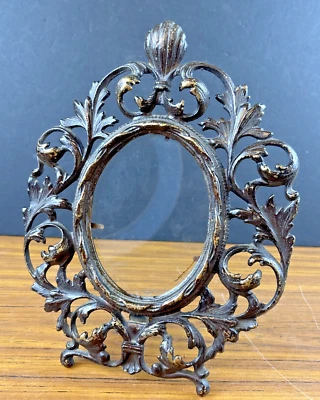 Antiguo caballete de pie victoriano ovalado de hierro fundido marco de fotos negro Foto 1 de 4