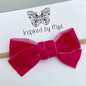 Headband Baby Girl Toddler Newborn Bow Fabric Velvet Nylon Hair Accessory - Picture 1 of 4