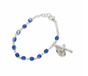 SEPTEMBER SAPPHIRE BIRTHSTONE ROSARY BEADS BRACELET WITH CHARMS - Picture 1 of 1