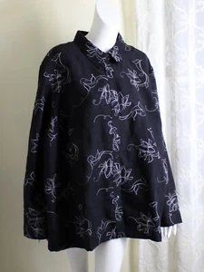 NWT Liz & Me Sz 3X Black Completely Embroidered Shirt Jacket Funky Polyester Lux - Picture 1 of 8