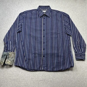 Bullock & Jones Shirt XL Blue Brown Stripe Smart Casual Wear French Flip Cuff - Picture 1 of 16
