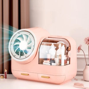 Cosmetic Organizer with LED Lights adjustable Dustproof Cosmetic Case with Fan - Picture 1 of 28