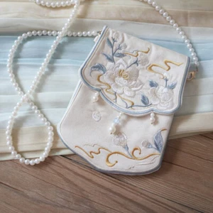 Borsa Donna Etnica Borsa Donna Finta Perla Catena Ricamata Floreale Perline Borsa Ciondolo - Foto 1 di 8
