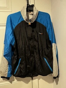 Vintage Ellesse Windbreaker Jacket Color Block Blue Black Stripes Sz 5/M 80s/90s - Picture 1 of 15