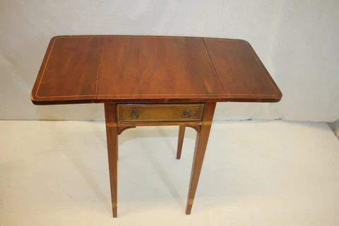 english Inlaid Drop Leaf Table w/ Leather front Drawer by Stiehl New York Cover