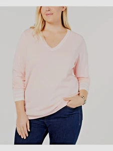 NEW TOMMY HILFIGER LAPE PINK COTTON SWEATER SIZE 1 X WOMEN $68 - Picture 1 of 2