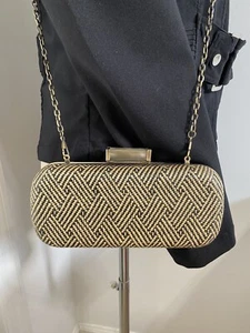 Sole Society Weave Purse Sturdy Shell Stone Closure Black & Beige Weave NWOT - Picture 1 of 11