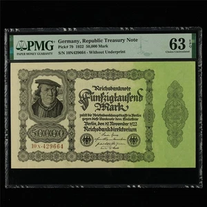 1922 Germany Republic Treasury Note 50000 Mark Pick#79 PMG 63 EPQ Choice UNC - Picture 1 of 4