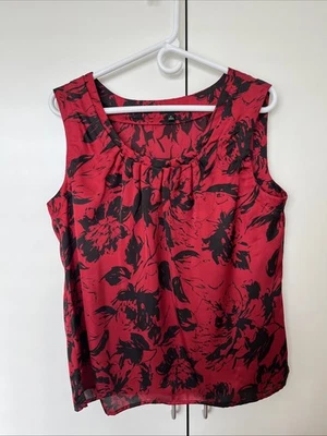 Talbots Size M Satin  Shell Silhouette Red and Black Top Blouse - Image 1 of 4