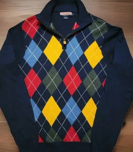 Suéter Pullover Vineyard Vines Para Hombres L Lana Cachemira 1/4 Cremallera Azul Marino Argyle Abuelo - Imagen 1 de 6