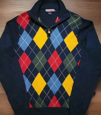 Vineyard Vines Mens L Wool Cashmere 1/4 Zip Navy Argyle Sweater Pullover Grandpa - Image 1 of 4