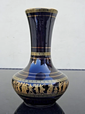 Vintage Handmade Greek Neofitou 24K Gold on Porcelain Vase 9.5" Tall, VGC - Image 1 of 4