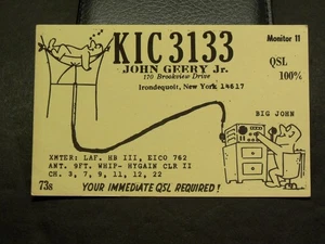 Tarjeta QSL - KIC 3133 - John Geery JR. - Irondequoit, Nueva York - Imagen 1 de 2