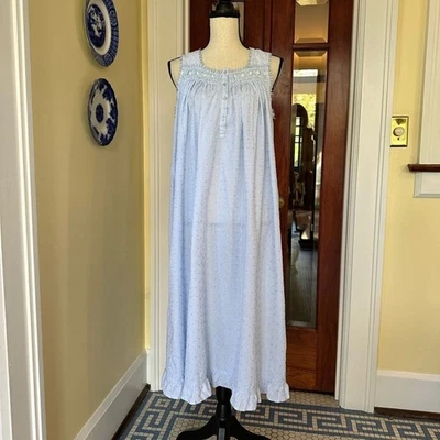 Adonna | Maxi camisón azul polvo 100 % algodón sin mangas con bordado, talla M Foto 1 de 4