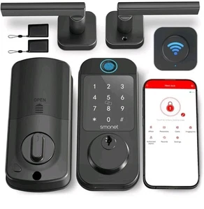 Front Door Lock Handle Set WiFi Fingerprint Keyless Entry Digital Smart Deadbolt - Picture 1 of 11