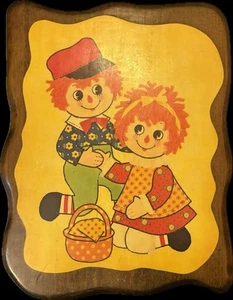 Targa da appendere a parete vintage Raggedy Ann & Andy decoupage legno laccato - Foto 1 di 2