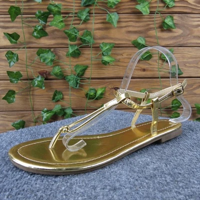 Sandálias femininas 41 douradas sintéticas tanga tornozelo alça chique casual sem marca - Imagem 1 de 4