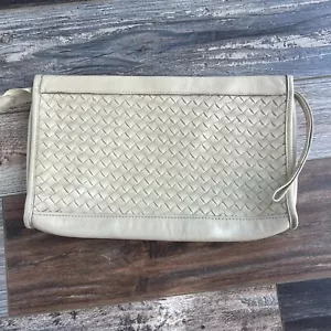 Vintage Anton Woven Leather Ivory Clutch Purse Handbag Tasche 80er Hong Kong - Bild 1 von 10