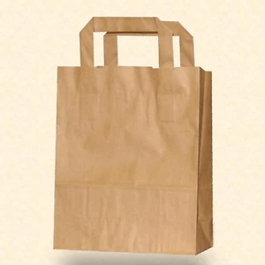 Papiertragetaschen 18+8x22 Flachhenkel braun Papiertüten Papier Tragetasche Tüte - Bild 1 von 1