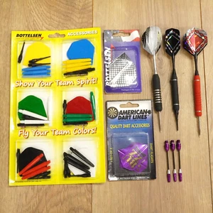 Lotto accessori freccette Bottlesen punte alberi voli + 3 freccette pelle di squalo - Foto 1 di 5