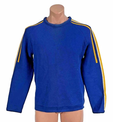 SUÉTER LIDO VINTAGE AÑOS 70 80 TALLA S LANA GRUESA RAYAS AZUL HECHO EN EE. UU. ESQUÍ INVIERNO Foto 1 de 4