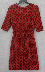 VTG SYD CHICAGO DRESS WOMENS SZ L (12-14) RED BLACK GEOMETRIC PRINT 3/4 SLEEVE - Picture 1 of 20