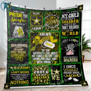 Proud Army Mom Quilt, Soldiers US Army Quilt Blanket Gift Idea - Picture 1 of 4