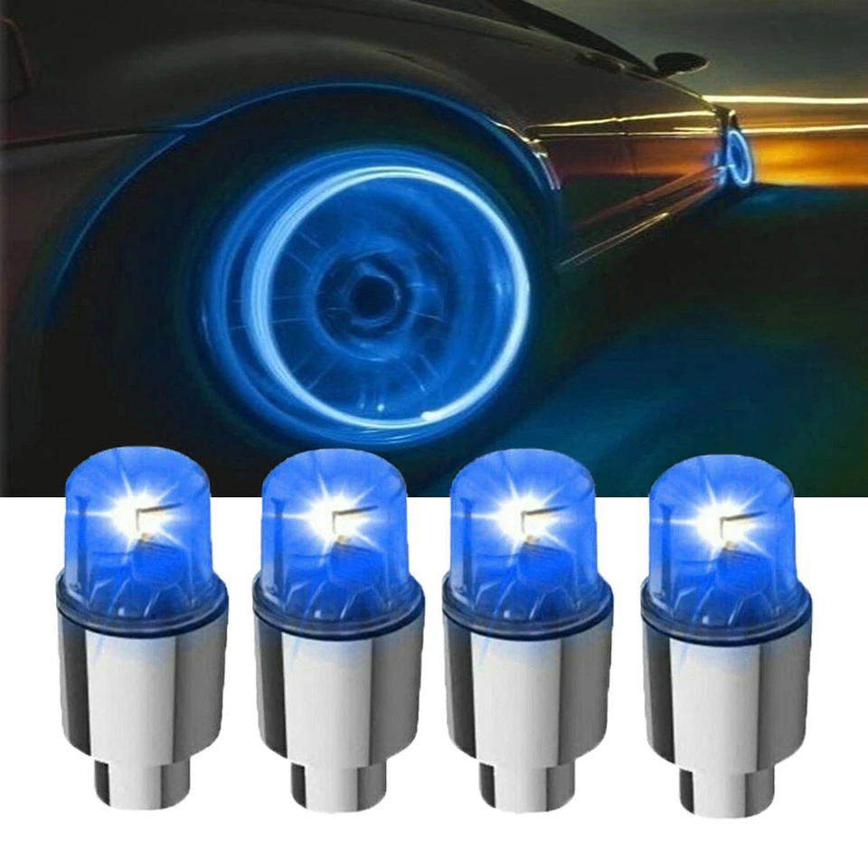 4x Tapas de luz LED para vástago de válvula de aire de neumático de rueda de automóvil Accesorios de cubierta Foto 1 de 4