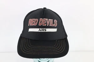 Vtg 90s Streetwear Distressed Red Devils Spell Out Trucker Hat Snapback Black - Bild 1 von 8