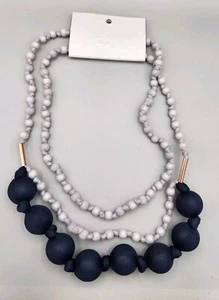 COS Mesh Wrapped Chunky Bead Multistrand Necklace NEW Blue Grey - Picture 1 of 8