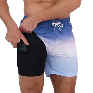 Mens Swim Trunks with Mesh Compression Liner 5.5 Quick Dry Beach Shorts with ... - Picture 1 of 5
