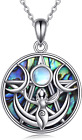 Triple Moon Goddess Necklace Sterling Silver Pentagram Pentacle Pendant Women