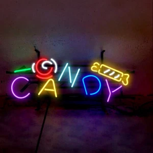 Candy Neon Sign Light Store Wall Hanging Nightlight Handmade Real Glass 24"x20" - Picture 1 of 1