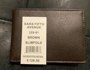 Saks Fifth Avenue Ultra Slim Light Weight Brown Leather Wallet NEW