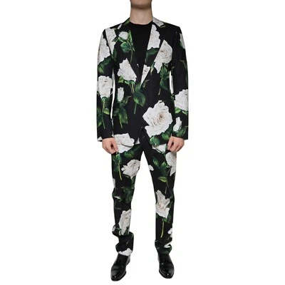DOLCE & GABBANA Suit Black Rose Cotton Men Formal 2 Piece EU50/US40/L 3680usd - Image 1 of 4