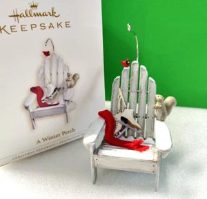 Hallmark Keepsake  A WINTER PERCH Cardinal Squirrel Ice Skates Chair Ornament - Picture 1 of 7