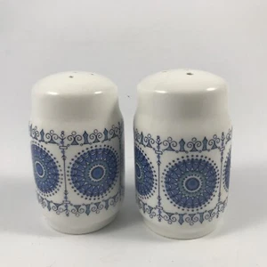 VTG PONTESA IRONSTONE "GRANADA" SALT & PEPPER SHAKERS Blue & White Embossed - Picture 1 of 5