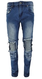 Nuovi pantaloni da uomo Peviani Designer slim fit jeans patchwork biker denim UK - Foto 1 di 13