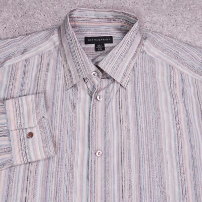 Jhane Barnes Silk Blend Button Up Shirt Striped Pattern Casual Mens Large - Image 1 of 4