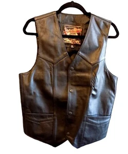 Flying Biker Mens Black Leather Vest Size 38 - Picture 1 of 6