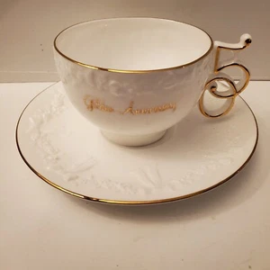 Enesco Golden 50th WEDDING ANNIVERSARY Cup & Saucer 1983 - Picture 1 of 8